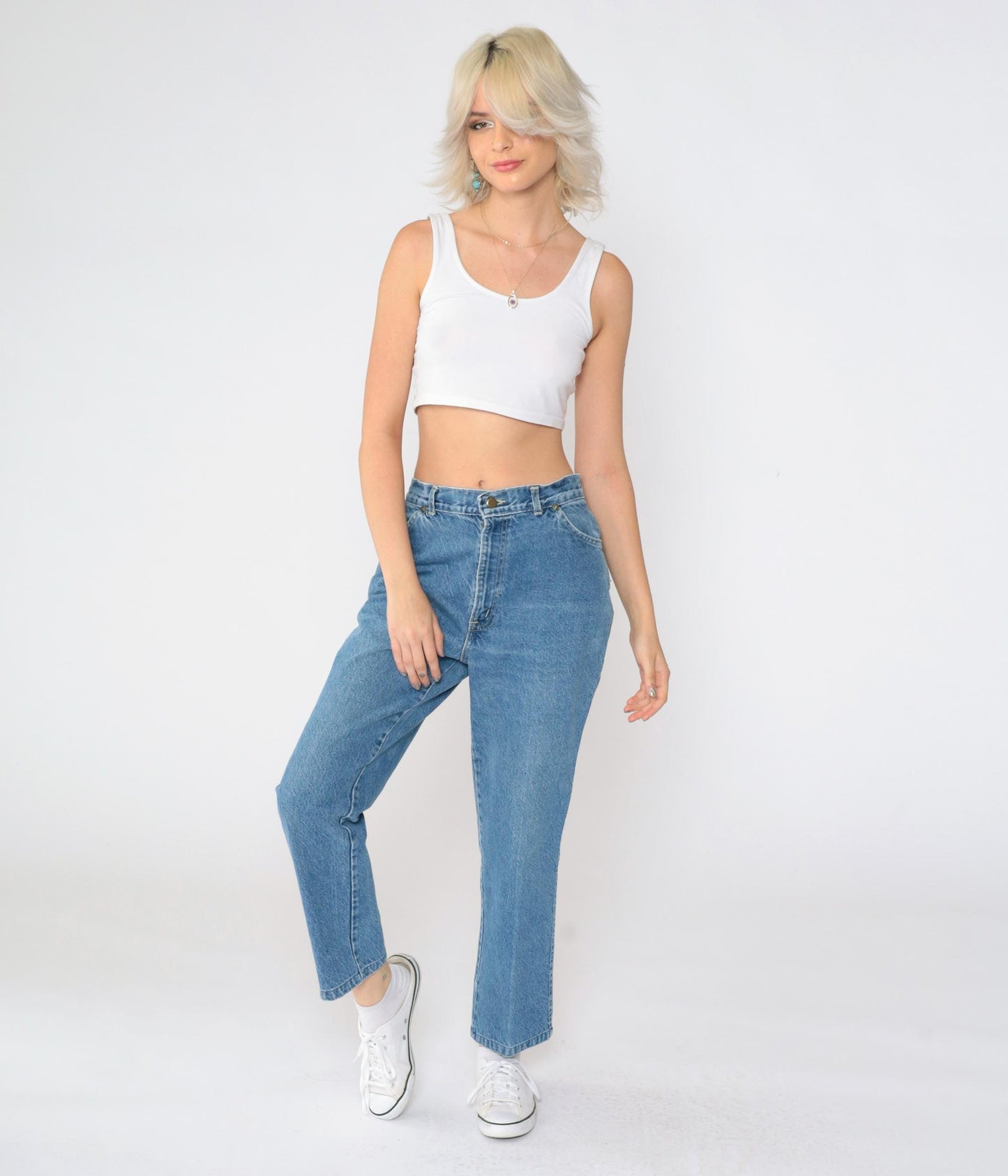 80s Chic High Waist Straight Leg Jeans Blue Denim Small