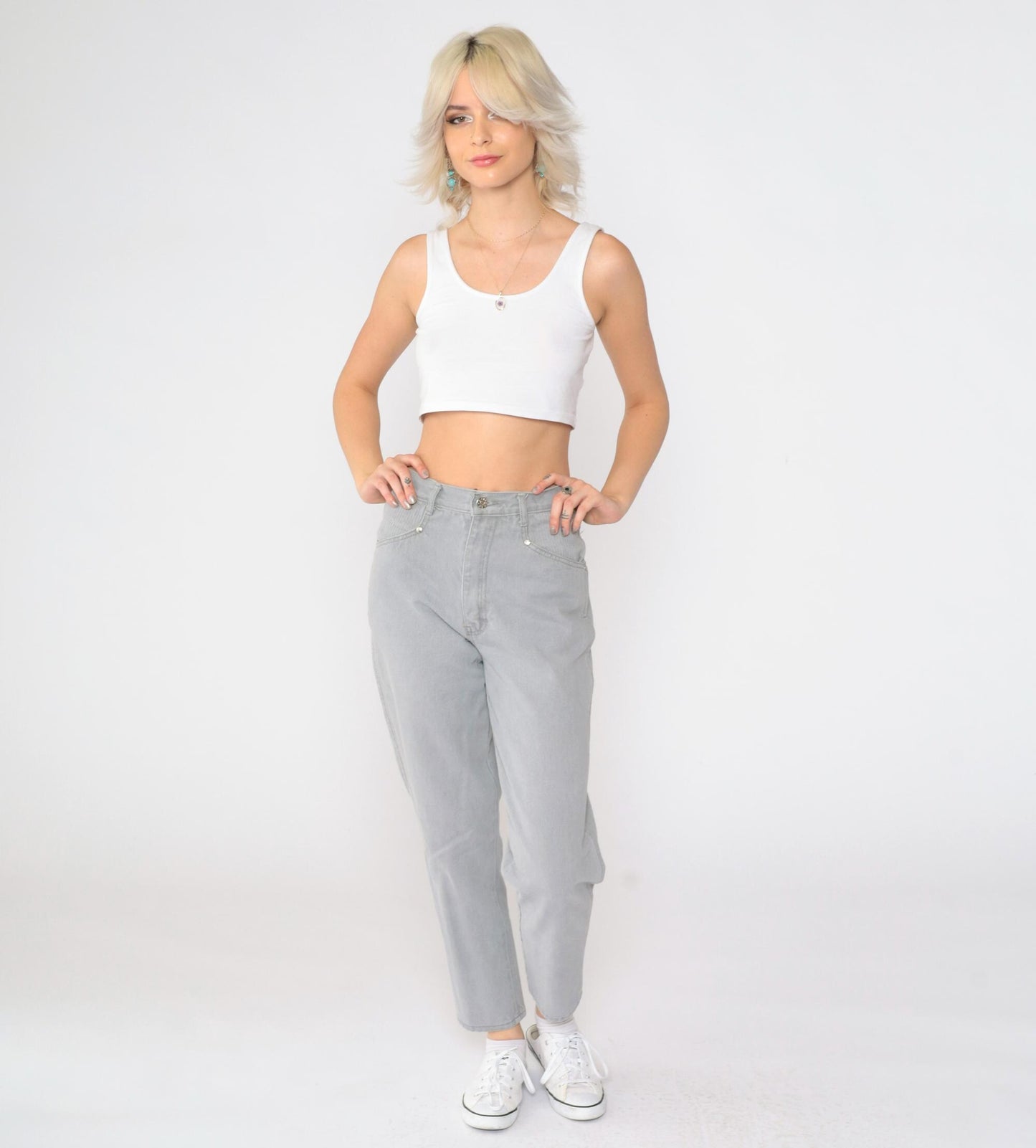 90s Gitano Grey High-Waisted Tapered Jeans Ribbed Yoke Small