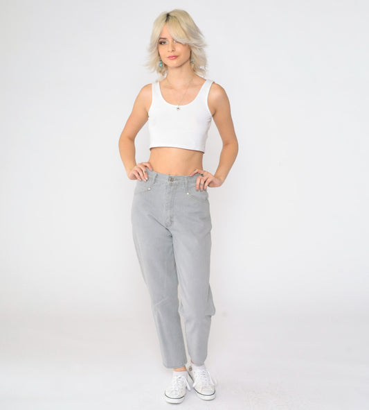 90s Gitano Grey High-Waisted Tapered Jeans Ribbed Yoke Small
