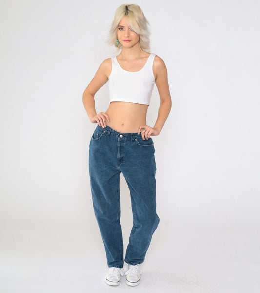 90s Chic Dark Wash High-Waisted Mom Jeans Tapered Medium