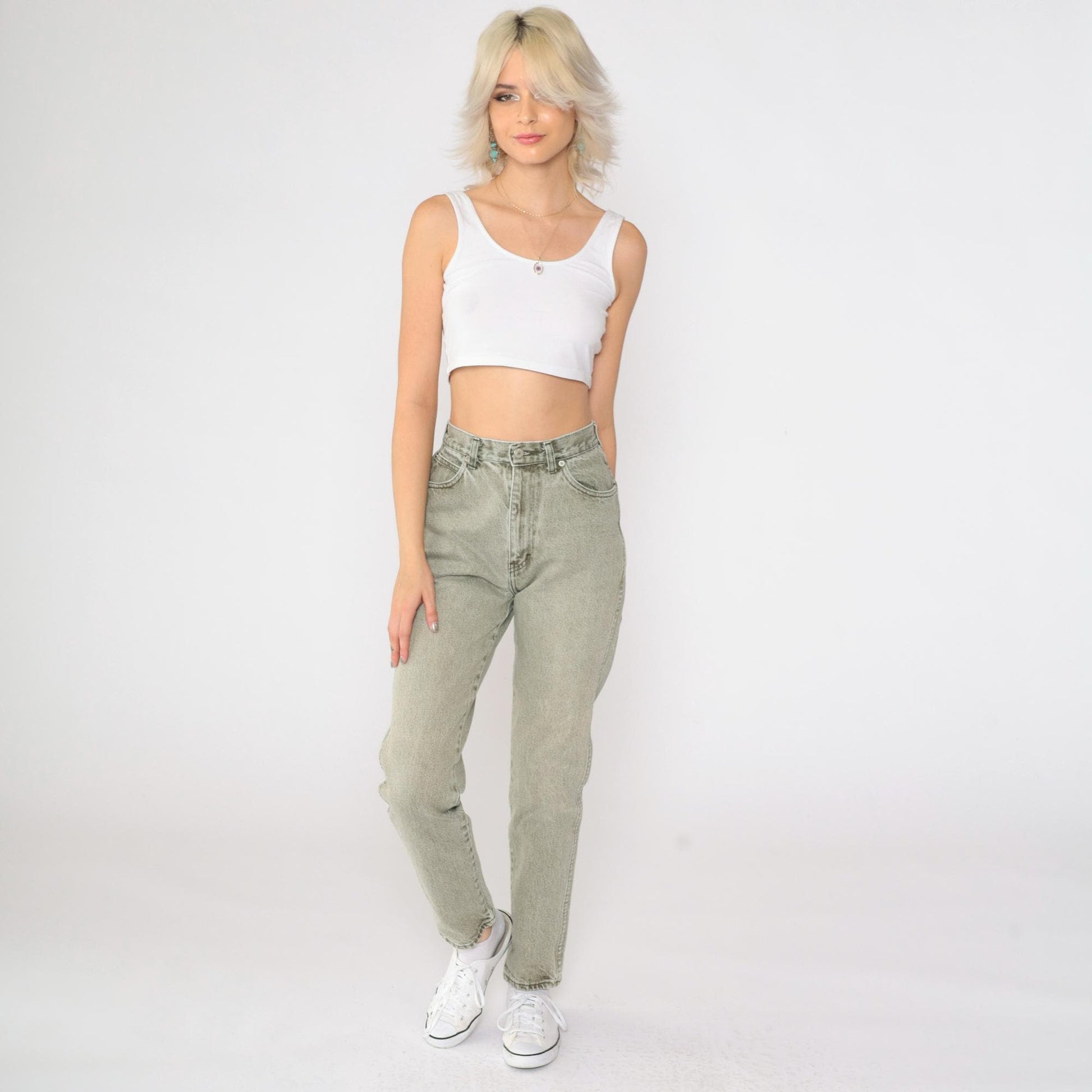 90s Jordache Olive Green High-Waisted Tapered Jeans Small S
