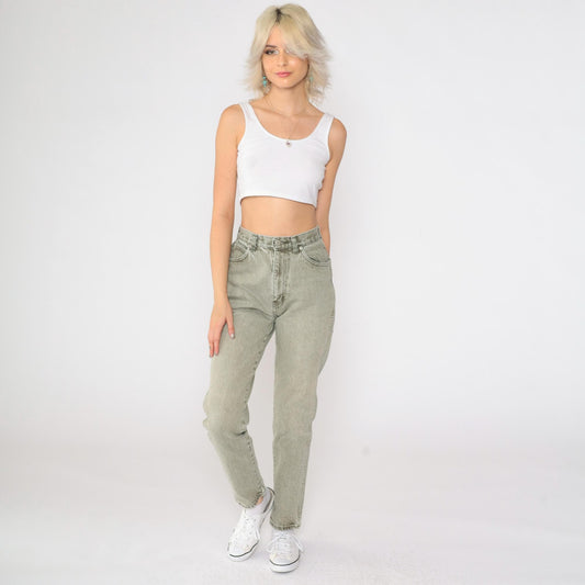 90s Jordache Olive Green High-Waisted Tapered Jeans Small S