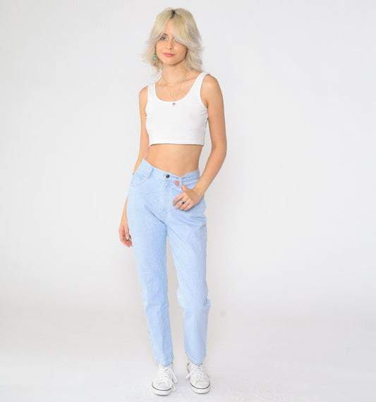 90s Lee High-Waist Tapered Jeans Light Wash Denim Medium