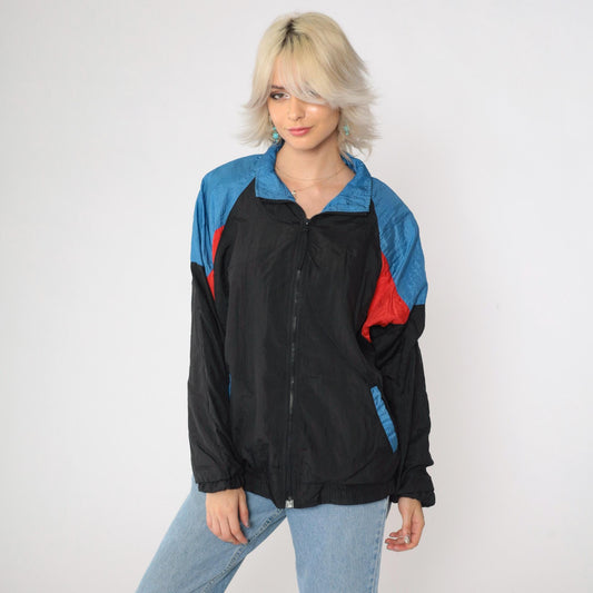 90s Copper Key Windbreaker Black Red Blue Color Block Raglan Large L