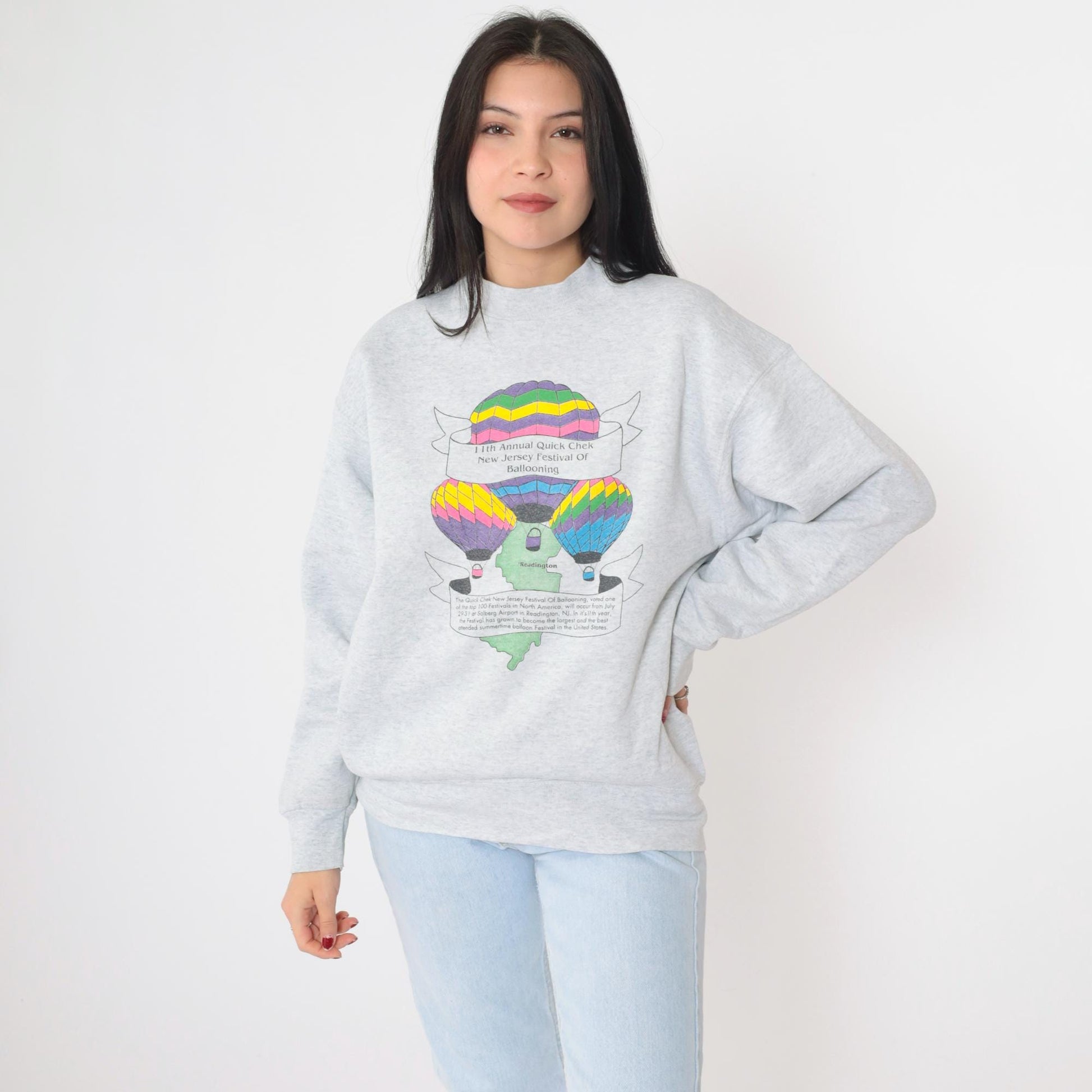 90s Hot Air Balloon Festival New Jersey Sweatshirt Grey Fruit of the Loom Large