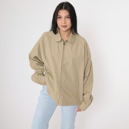 80s Khaki Windbreaker Jacket Zip Up Raglan Sleeve Men's Extra Large XL