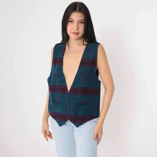 90s Hutspah Geometric Southwestern Vest Button Up Sleeveless Medium