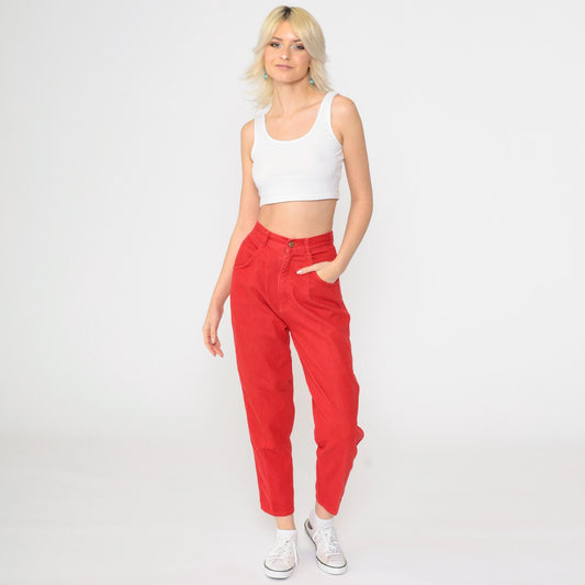 90s Gitano High-Rise Tapered Mom Jeans Red Denim Cropped Extra Small XS