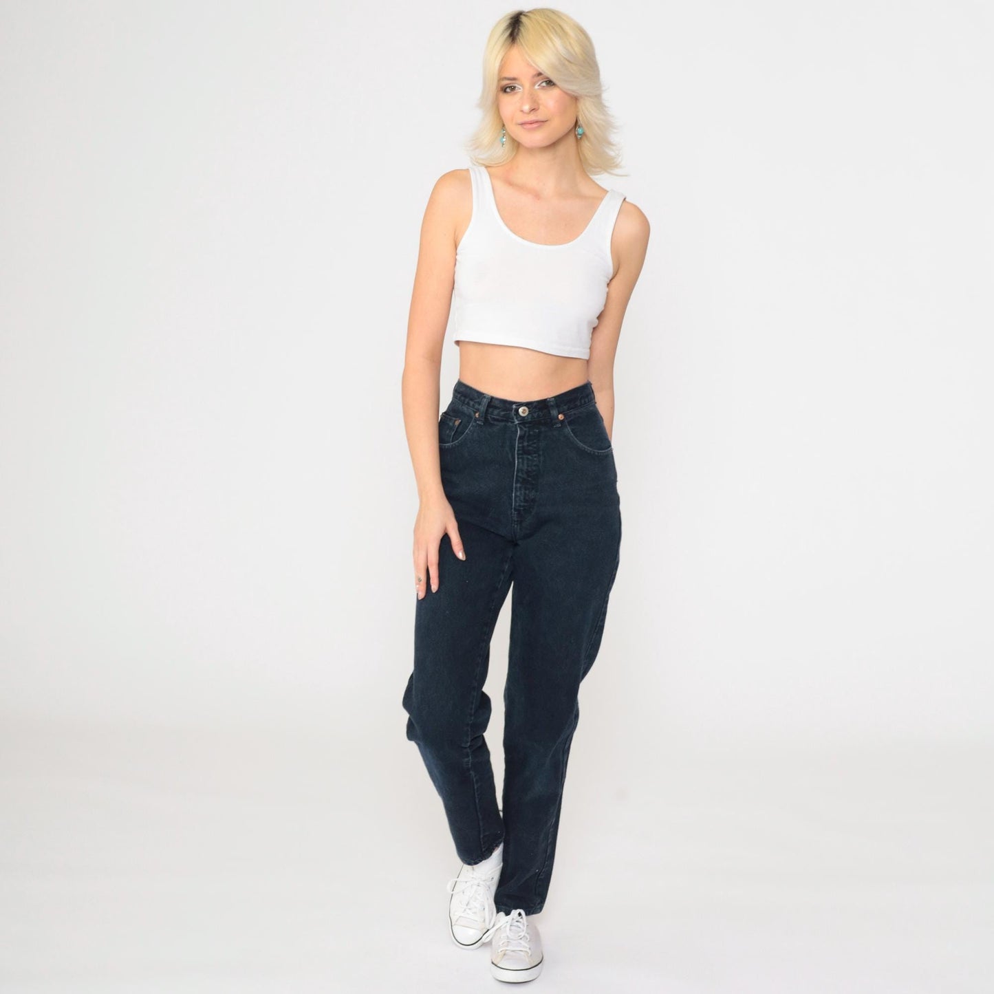 90s Enuf Black Denim Mom Jeans High Rise Tapered Extra Small XS
