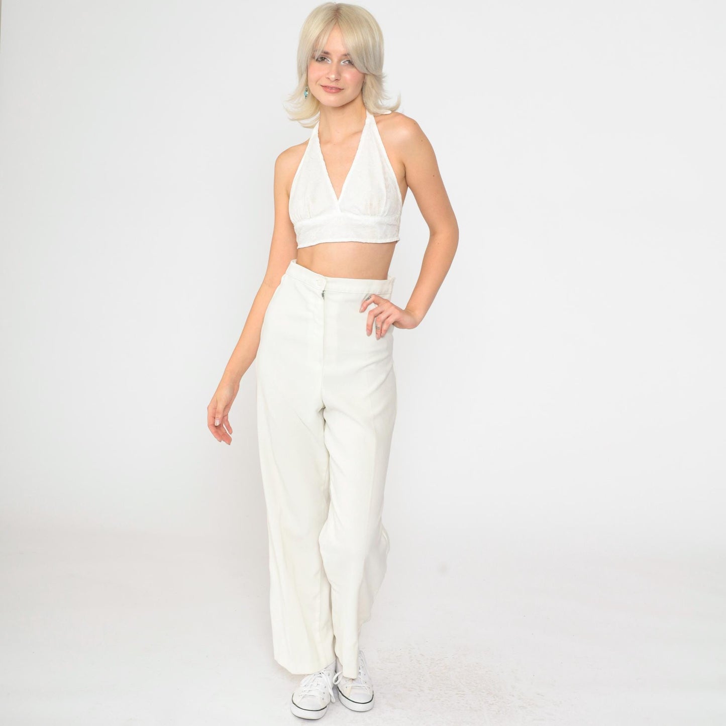 80s White High-Waisted Straight Leg Trousers Youth XS