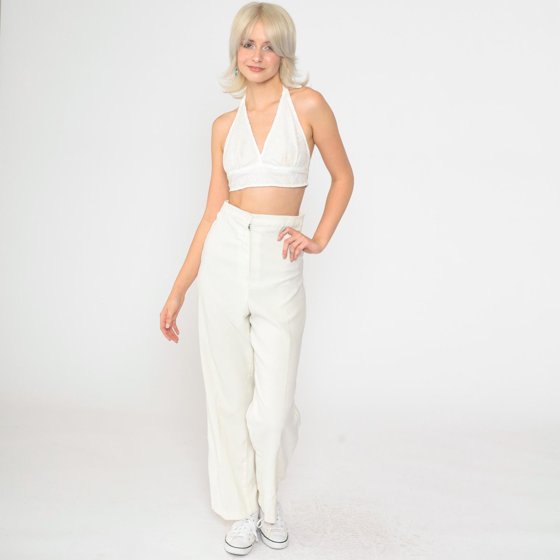 80s White High-Waisted Straight Leg Trousers Youth XS