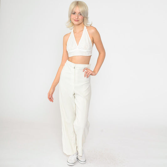 80s White High-Waisted Straight Leg Trousers Youth XS
