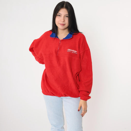 90s Captain Morgan Spiced Rum Quarter Zip Fleece Sweatshirt Red Extra Large XXL