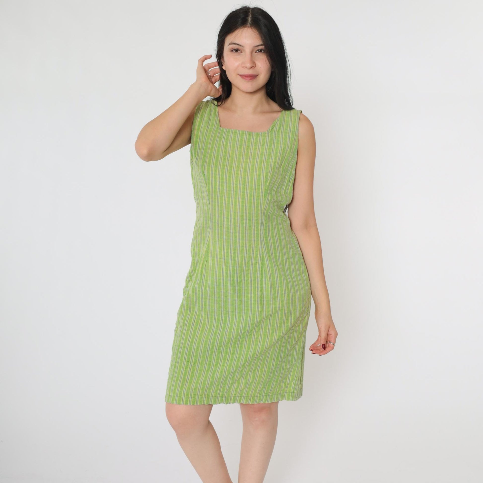 90s Forenza Green Checkered Mini Dress Square Neck – Shopexile