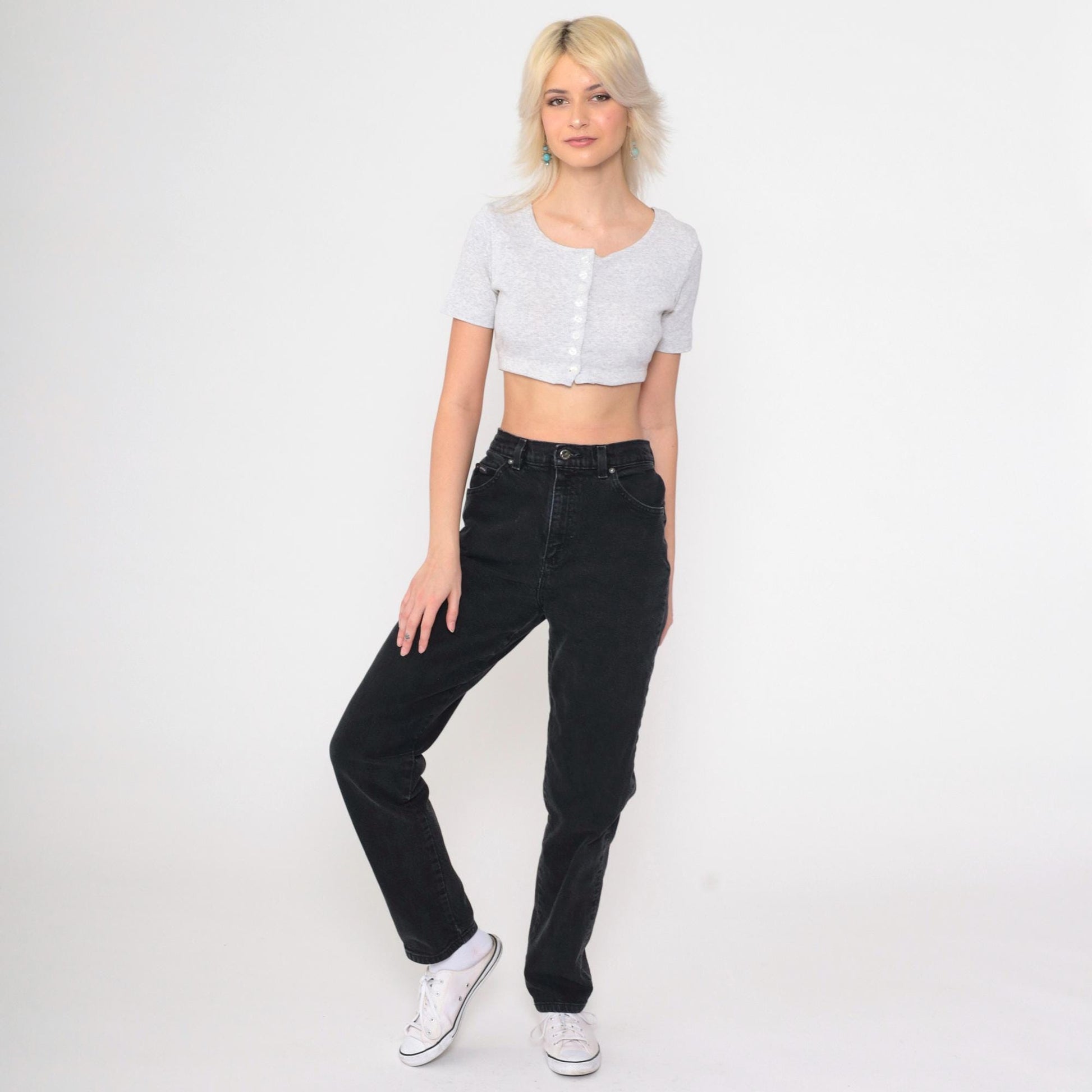 90s Riders Black High Rise Tapered Jeans Cotton Denim Small 6