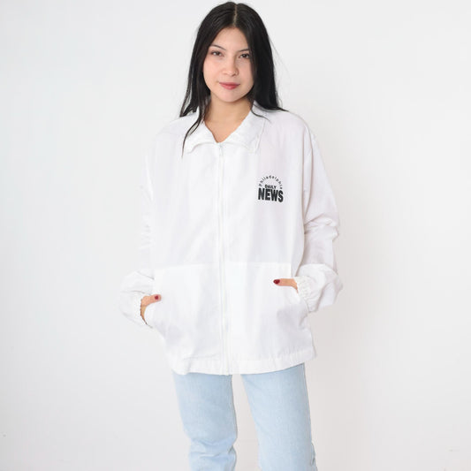 90s Philadelphia Daily News Windbreaker Jacket White Zip-Up Large