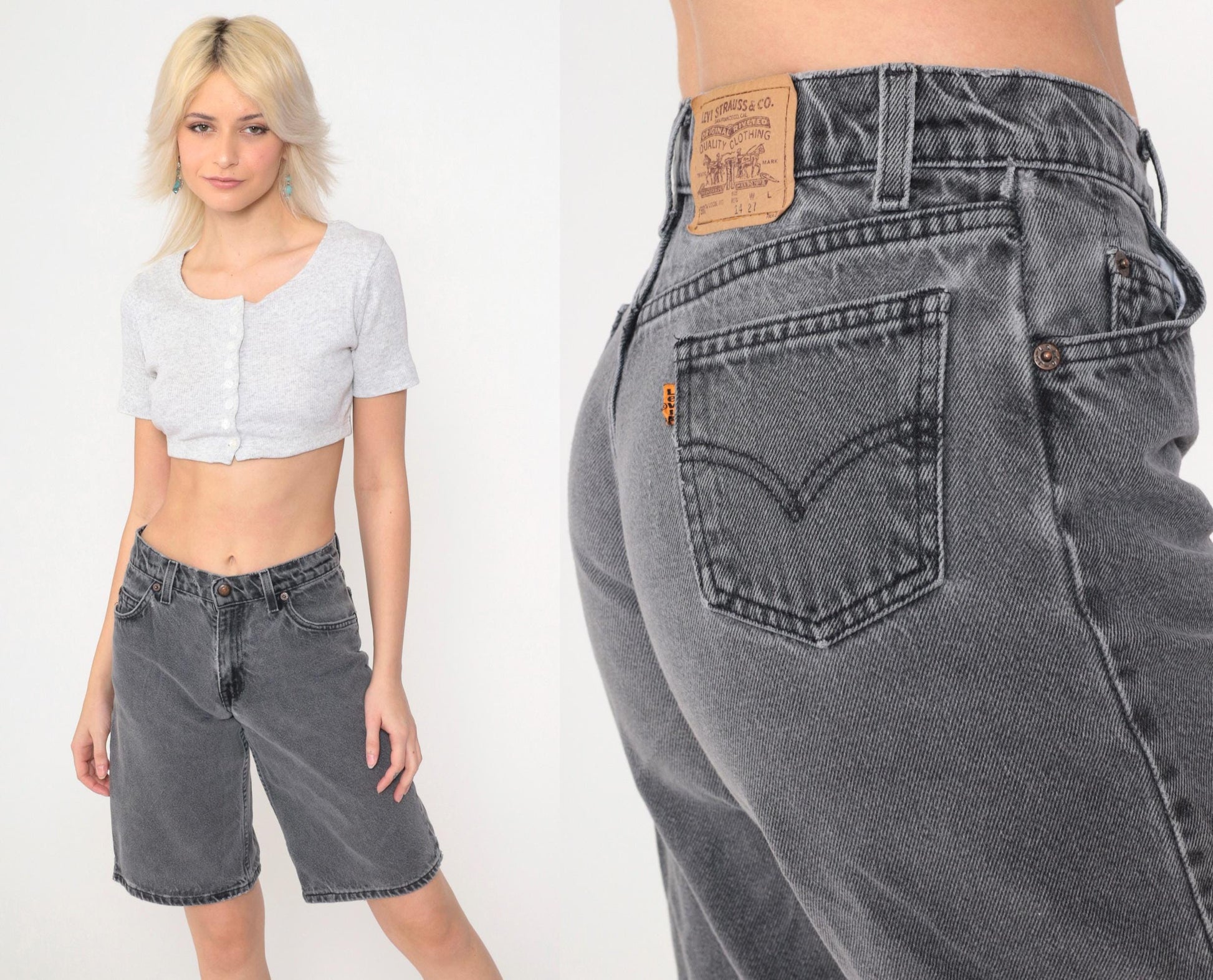 90s Levi's 560 High-Waist Denim Shorts Faded Black Bermuda Small