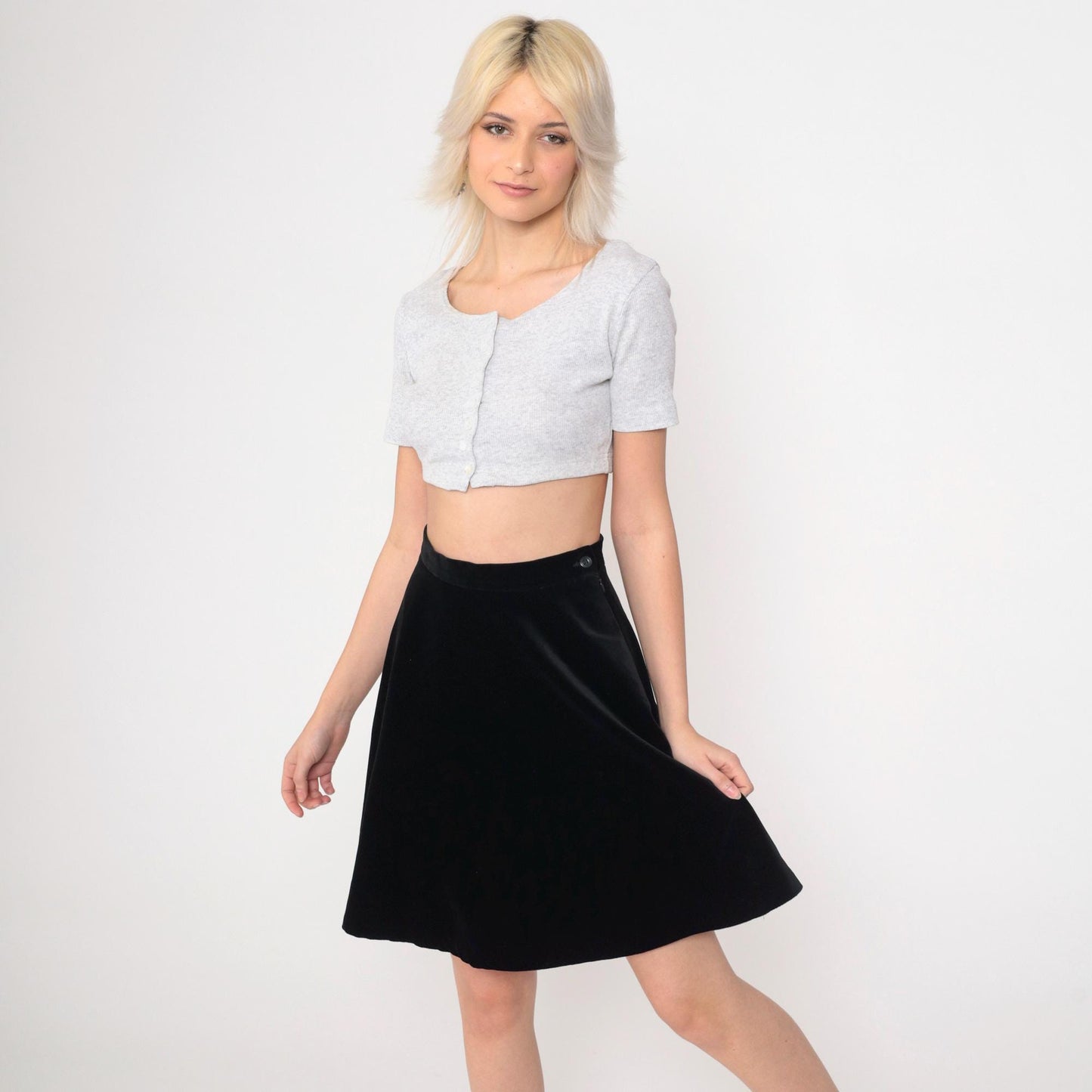 90s Laura Ashley Black Velvet A-Line Mini Skirt High Waisted Extra Small