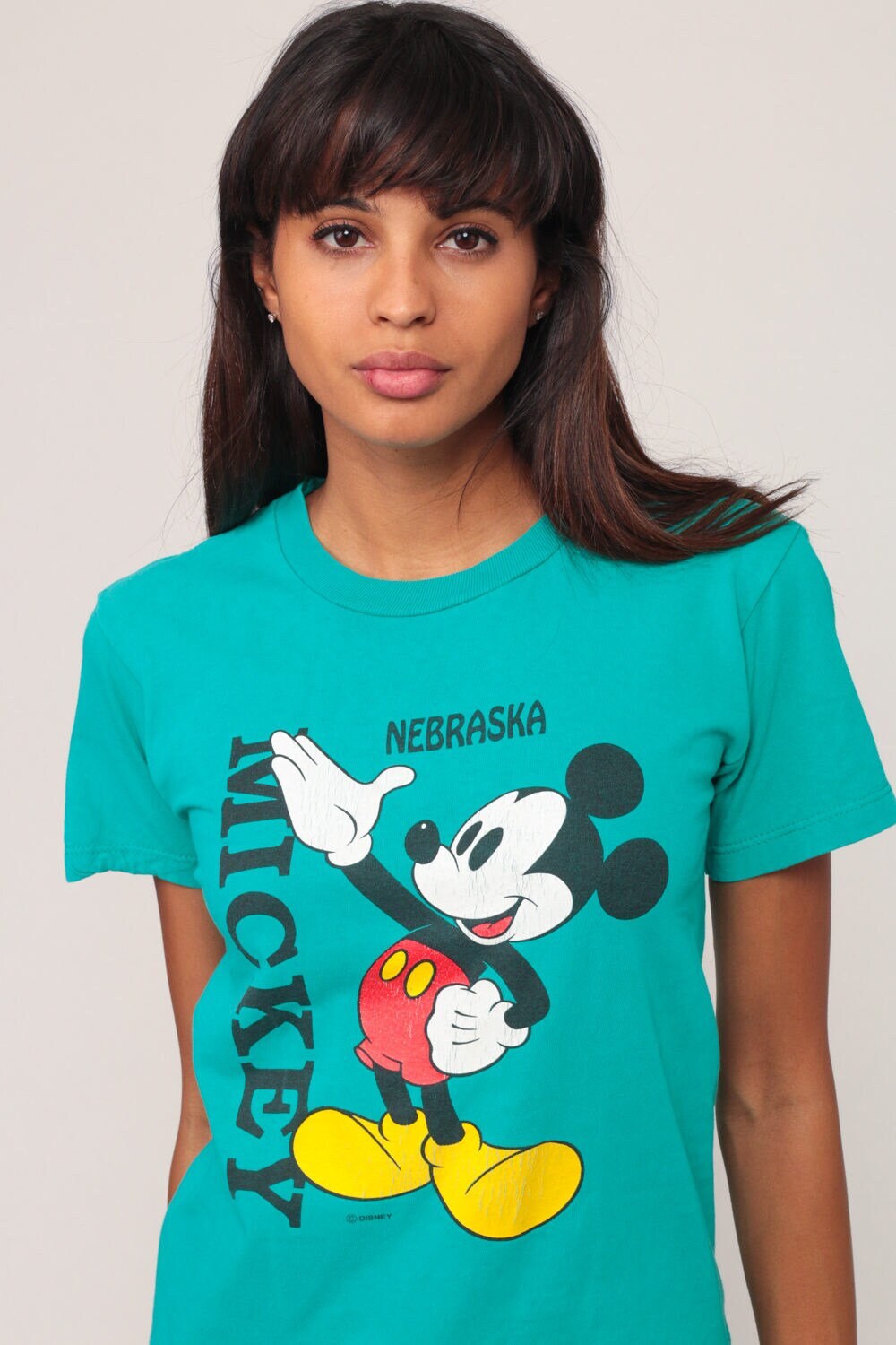 90s Mickey Mouse Walt Disney Nebraska Graphic T-Shirt Grey Cotton Extra Small