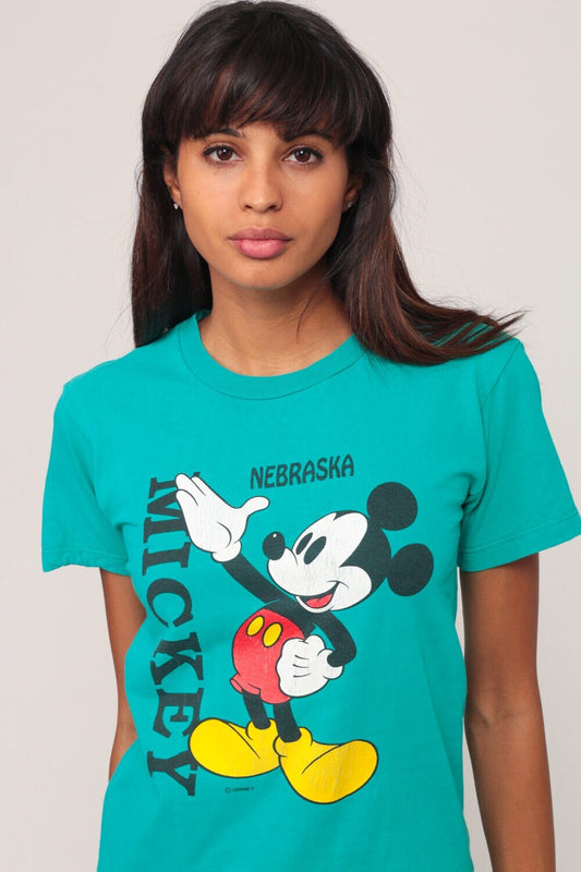 90s Mickey Mouse Walt Disney Nebraska Graphic T-Shirt Grey Cotton Extra Small