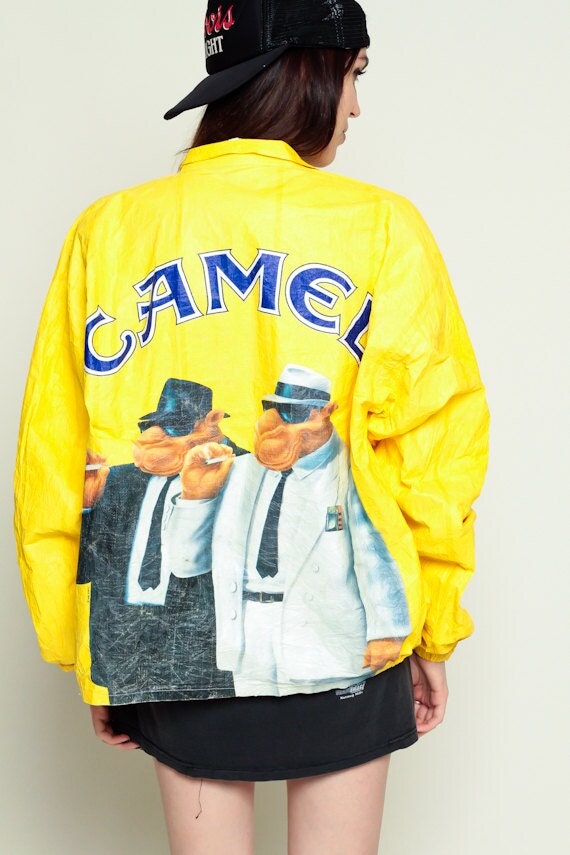 90s Camel Joe Cigarettes Tyvek Windbreaker Jacket Yellow Extra Large XL