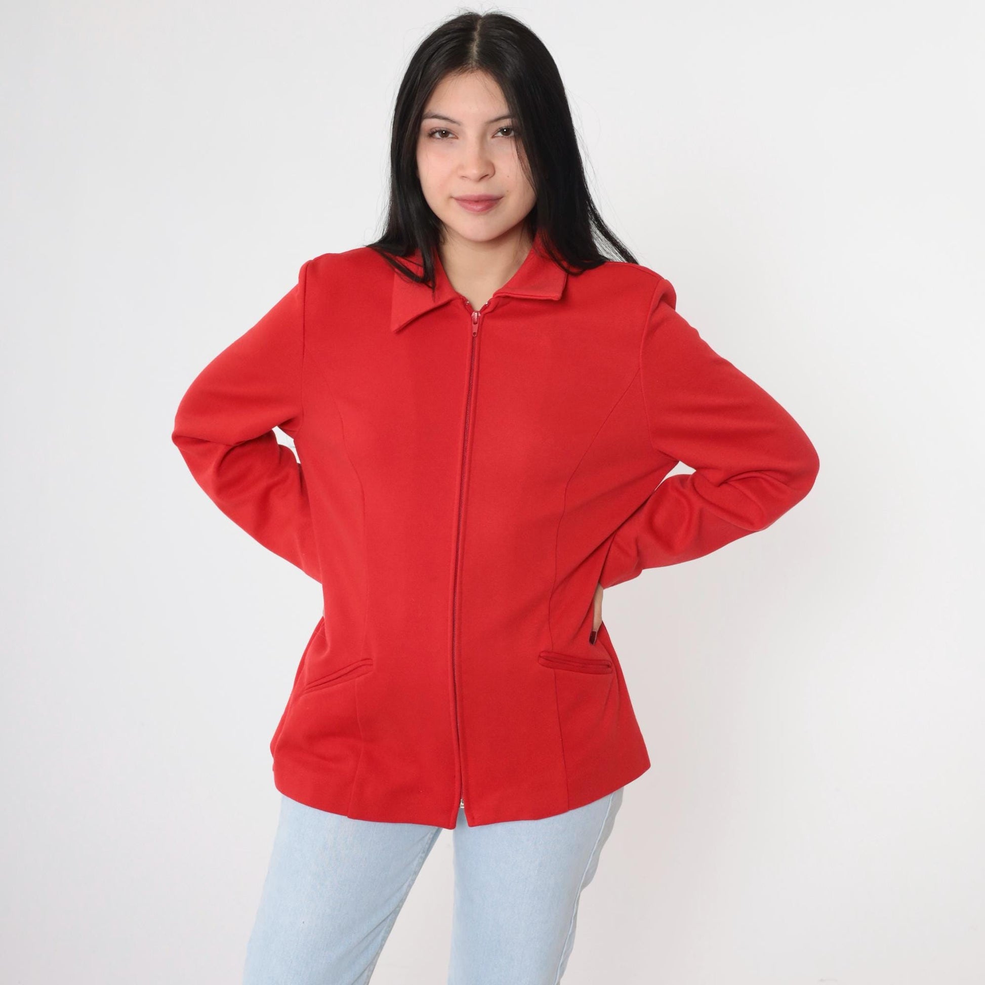 90s Red Zip-Up Jacket Collared Structured Tailored Medium M