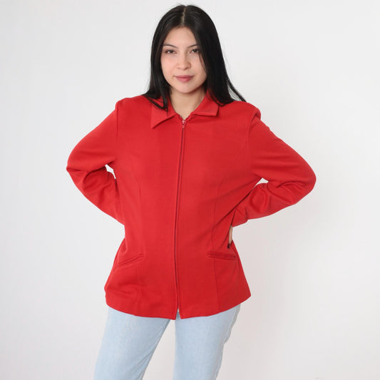 90s Red Zip-Up Jacket Collared Structured Tailored Medium M