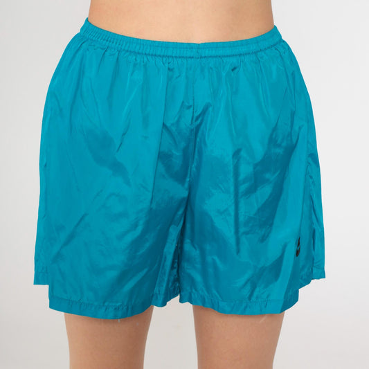 Y2K Nike Nylon Athletic Shorts Teal Blue Elastic Waist Medium