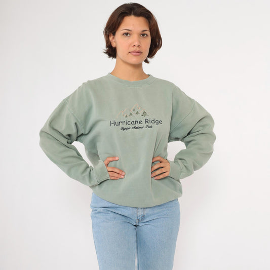 90s Olympic National Park Hurricane Ridge Sage Green Embroidered Sweatshirt Large