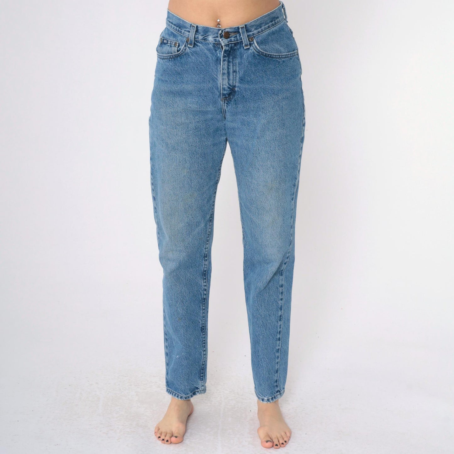 90s Lee Mom Jeans High Waist Tapered Blue Denim Small