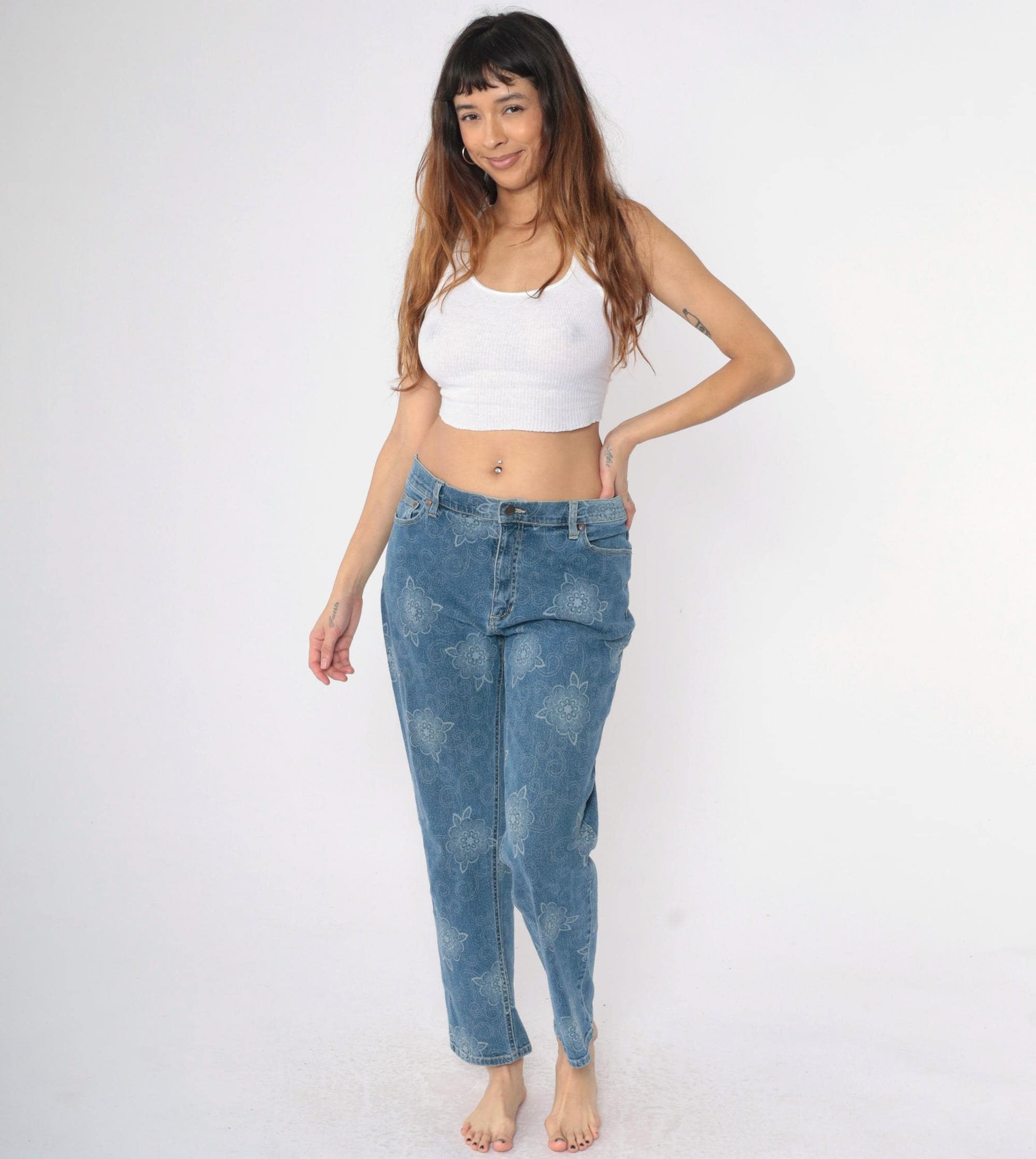 Y2K High Sierra Floral Blue Jeans Straight Leg High Rise 00s Large 14