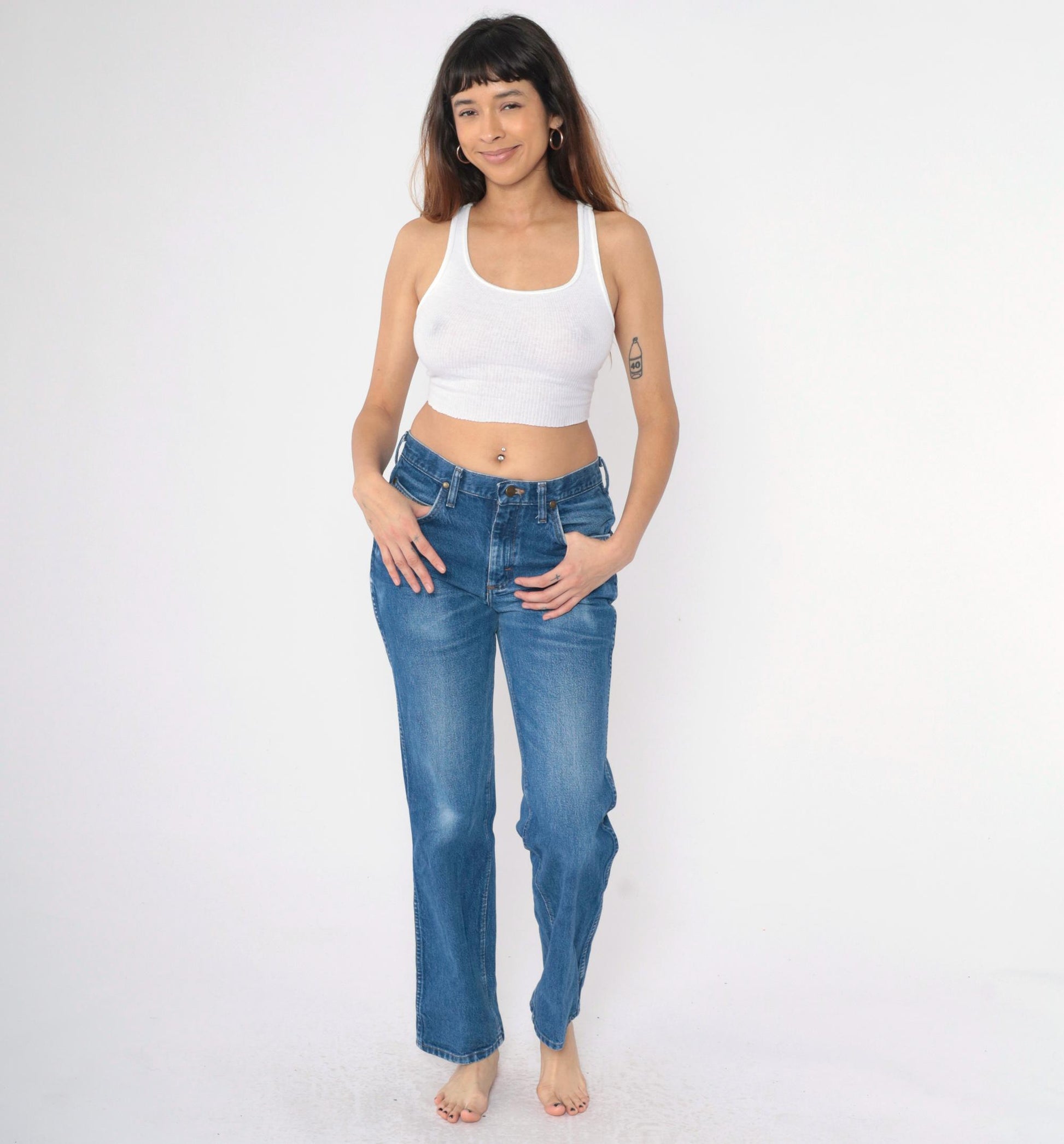 Y2K Wrangler Slim Straight Leg Jeans Faded Blue Denim 31x32