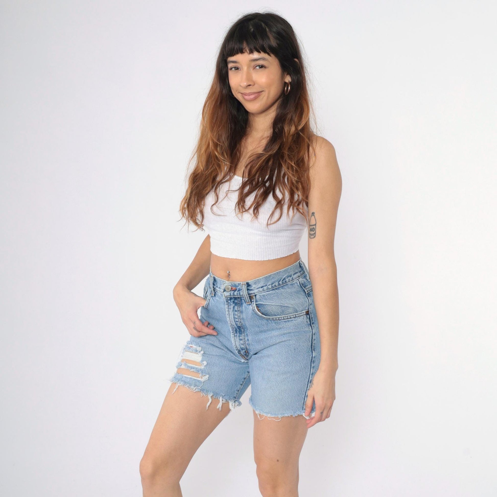 00s Lucky Brand Cutoff Denim Shorts Blue Distressed High Rise Medium 28