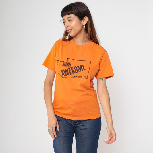 80s Kennewick Kingbowl Bowling Alley Graphic T-Shirt Orange Single Stitch Medium