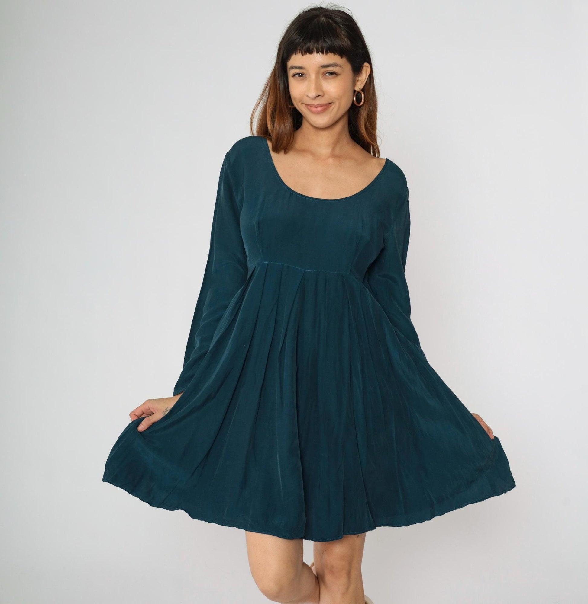 90s Rampage Babydoll Mini Dress Dark Teal Scoop Neck Empire Waist Medium