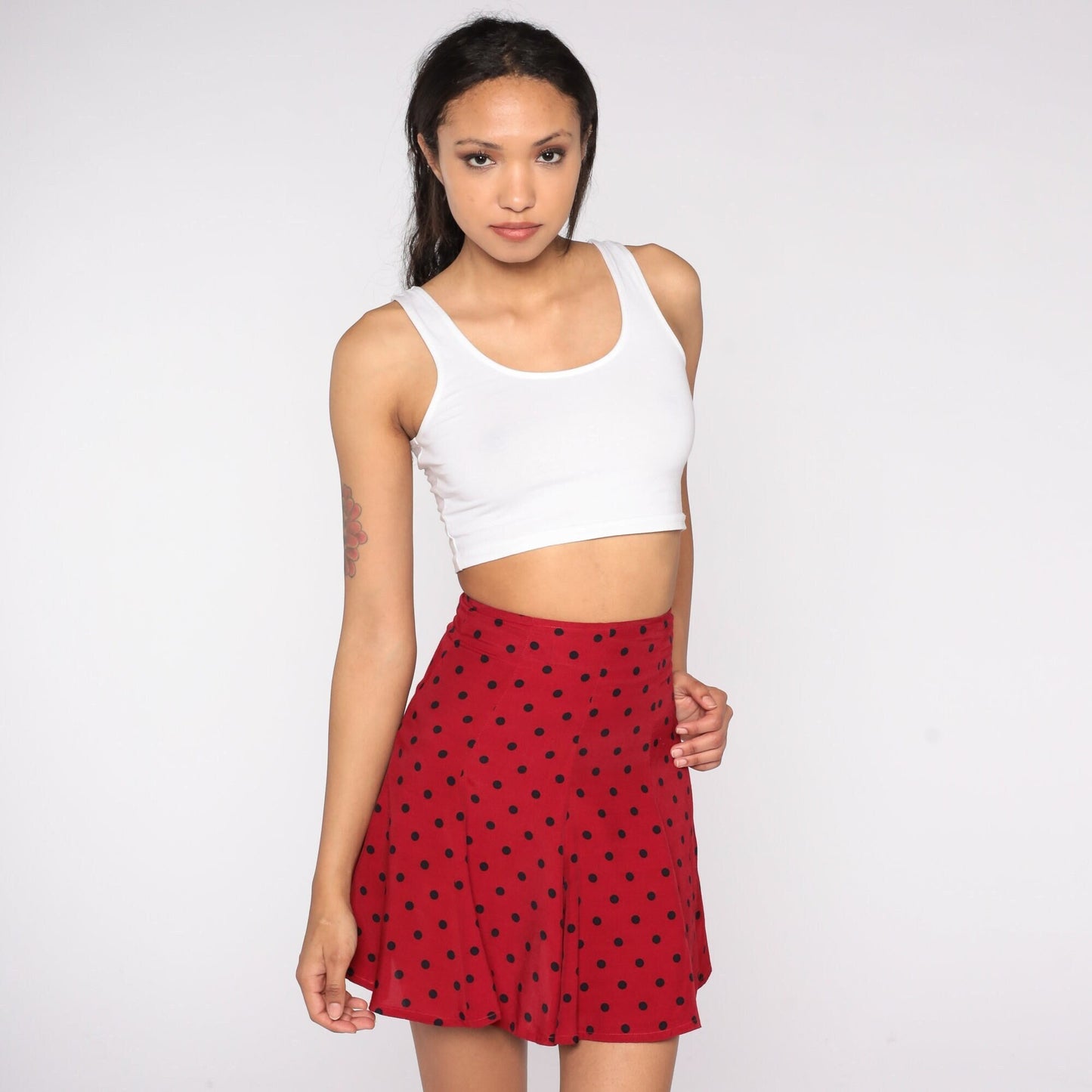 90s Red Polka Dot Pleated Mini Skirt High Waisted XXS