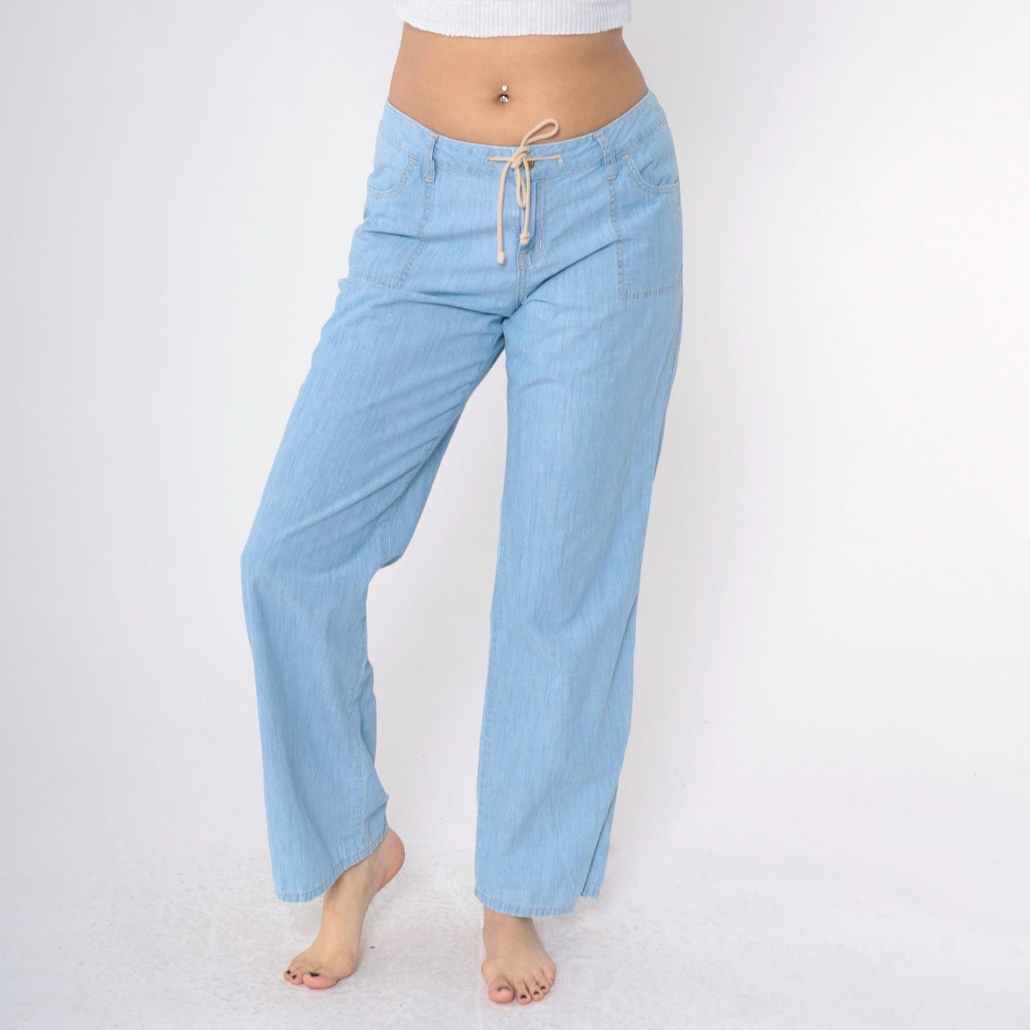 Tommy Bahama Light Wash Straight Leg Jeans Drawstring Waist Low Rise Size 8