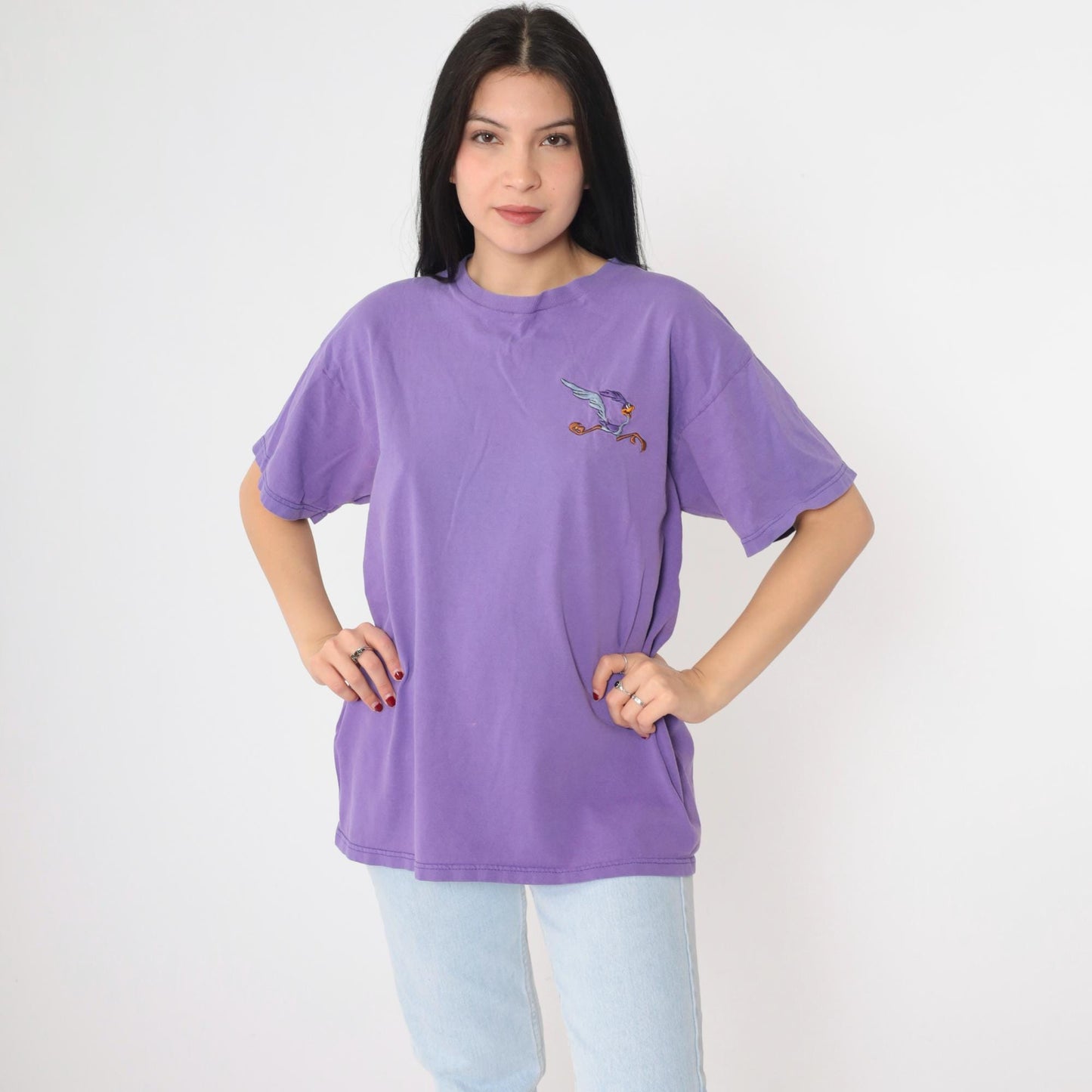 90s Looney Tunes Road Runner T-Shirt 1997 Warner Bros Embroidered Purple Large L