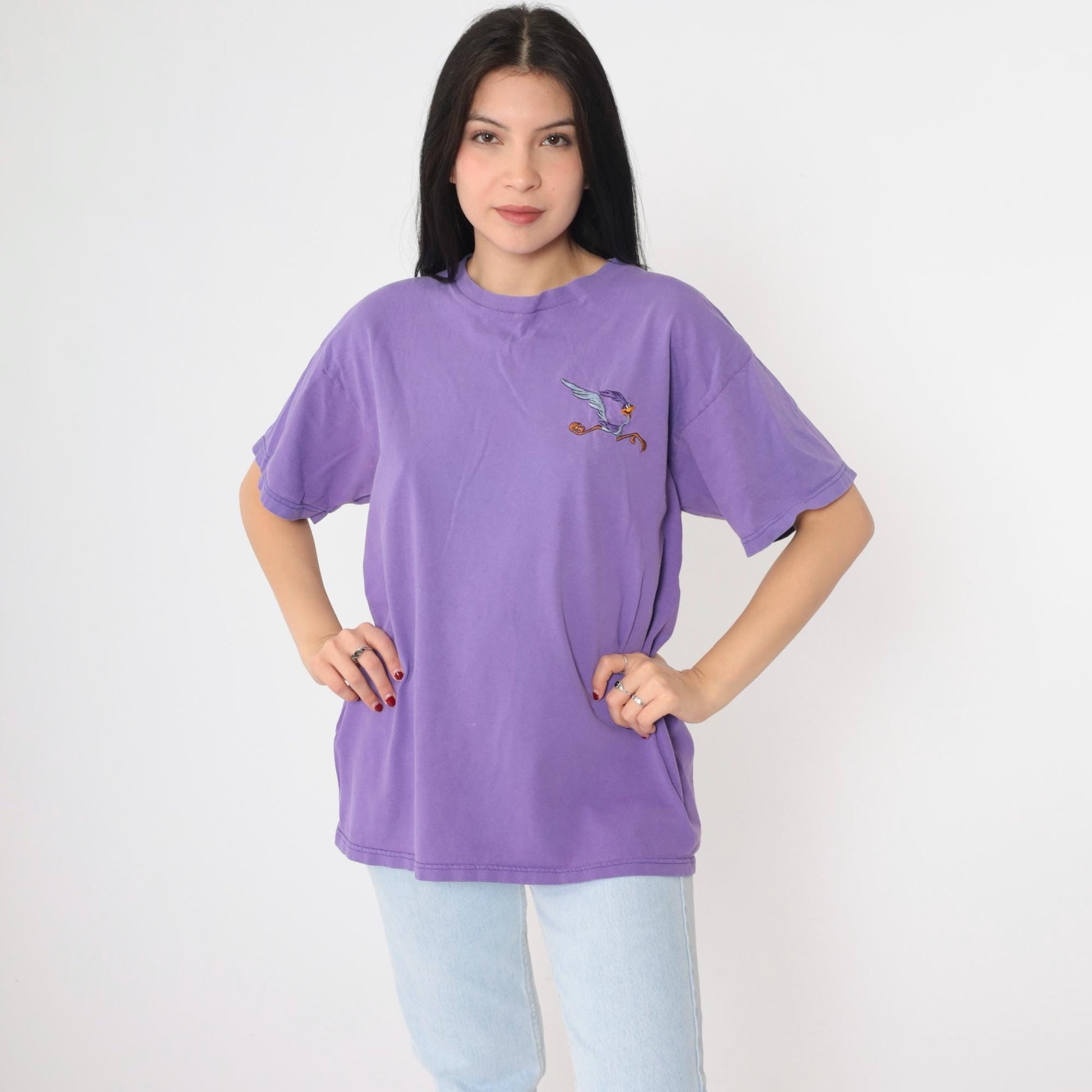 90s Looney Tunes Road Runner T-Shirt 1997 Warner Bros Embroidered Purple Large L