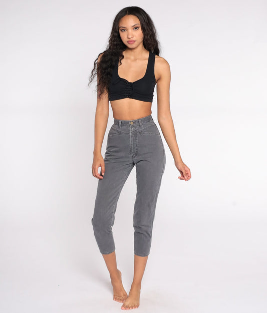 90s High Waist Skinny Ankle Jeans Charcoal Grey Cotton XXS