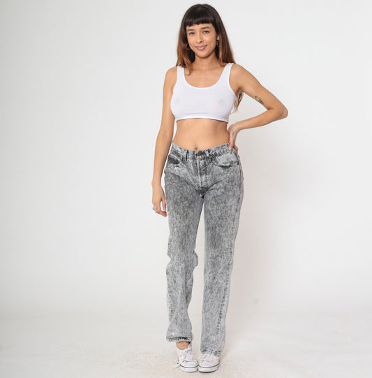 90s Levi's Acid Wash Grey Straight Leg Jeans High Waist Small 28