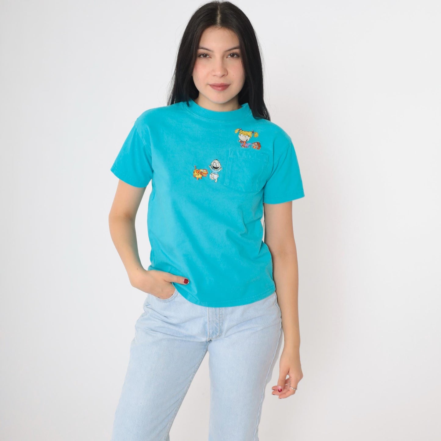 90s Nickelodeon Rugrats Graphic T-Shirt Tommy Angelica Turquoise Cotton XS