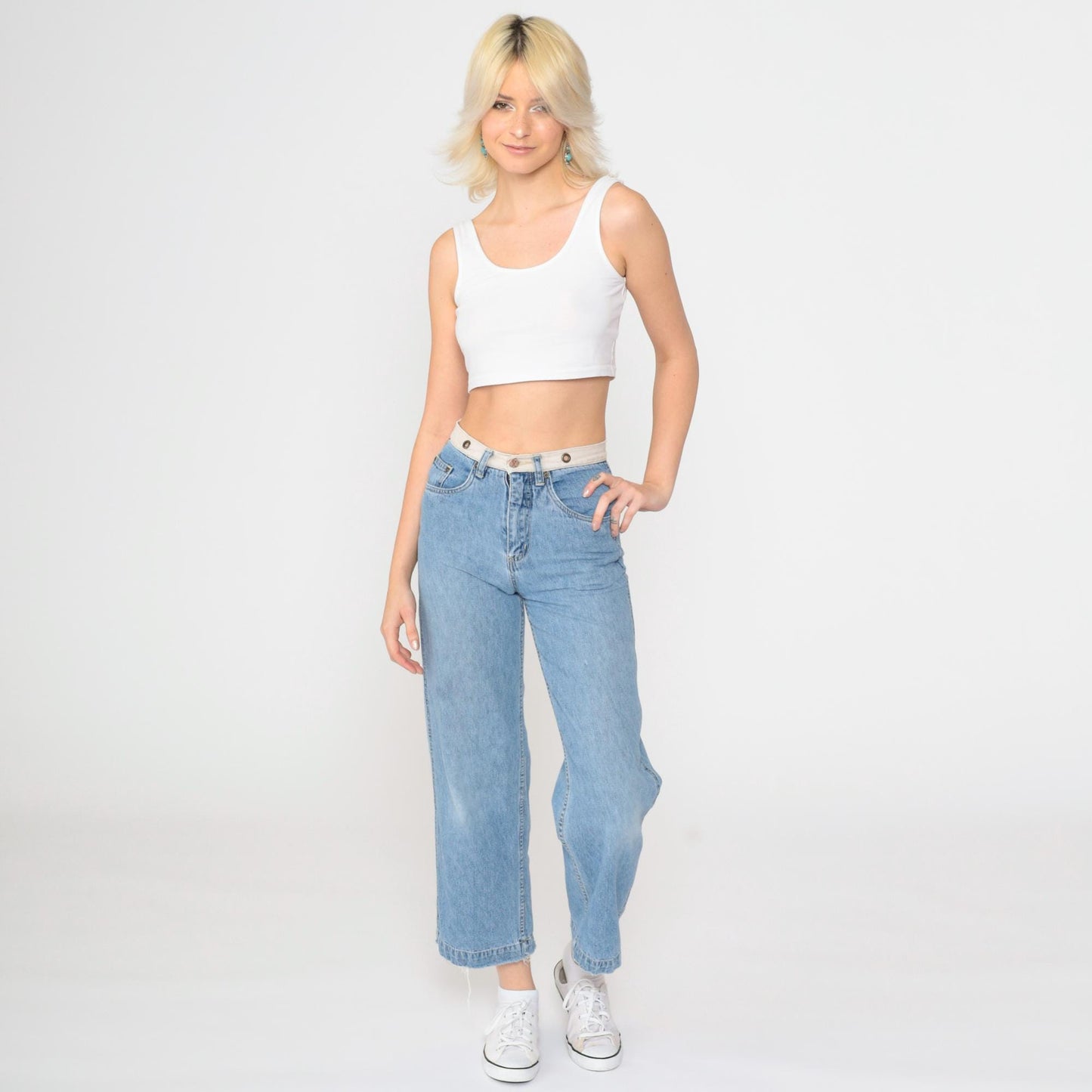 90s GX Gwen Stefani High Rise Straight Leg Jeans Blue Eyelet Youth 12