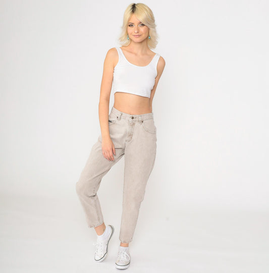 90s Lee High Waist Tapered Jeans Light Brown Denim Small