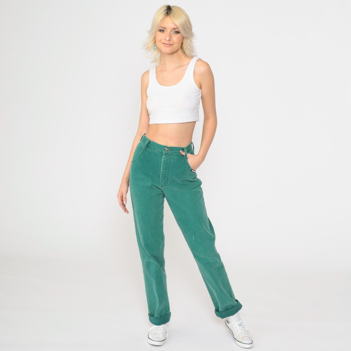 90s Roughrider Green Denim Western Jeans High Waist Straight Leg Extra Small XS