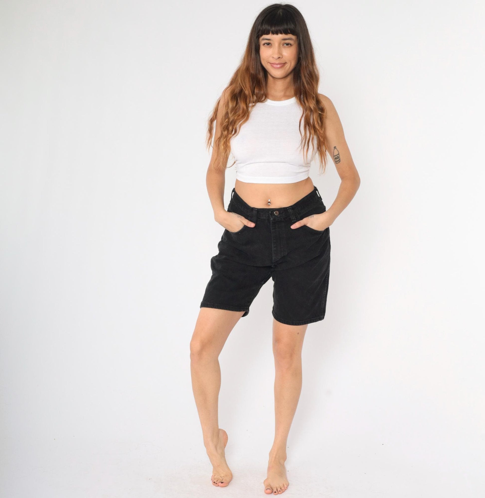 90s Wrangler Black Denim Shorts High Waist Jean Bermuda Medium