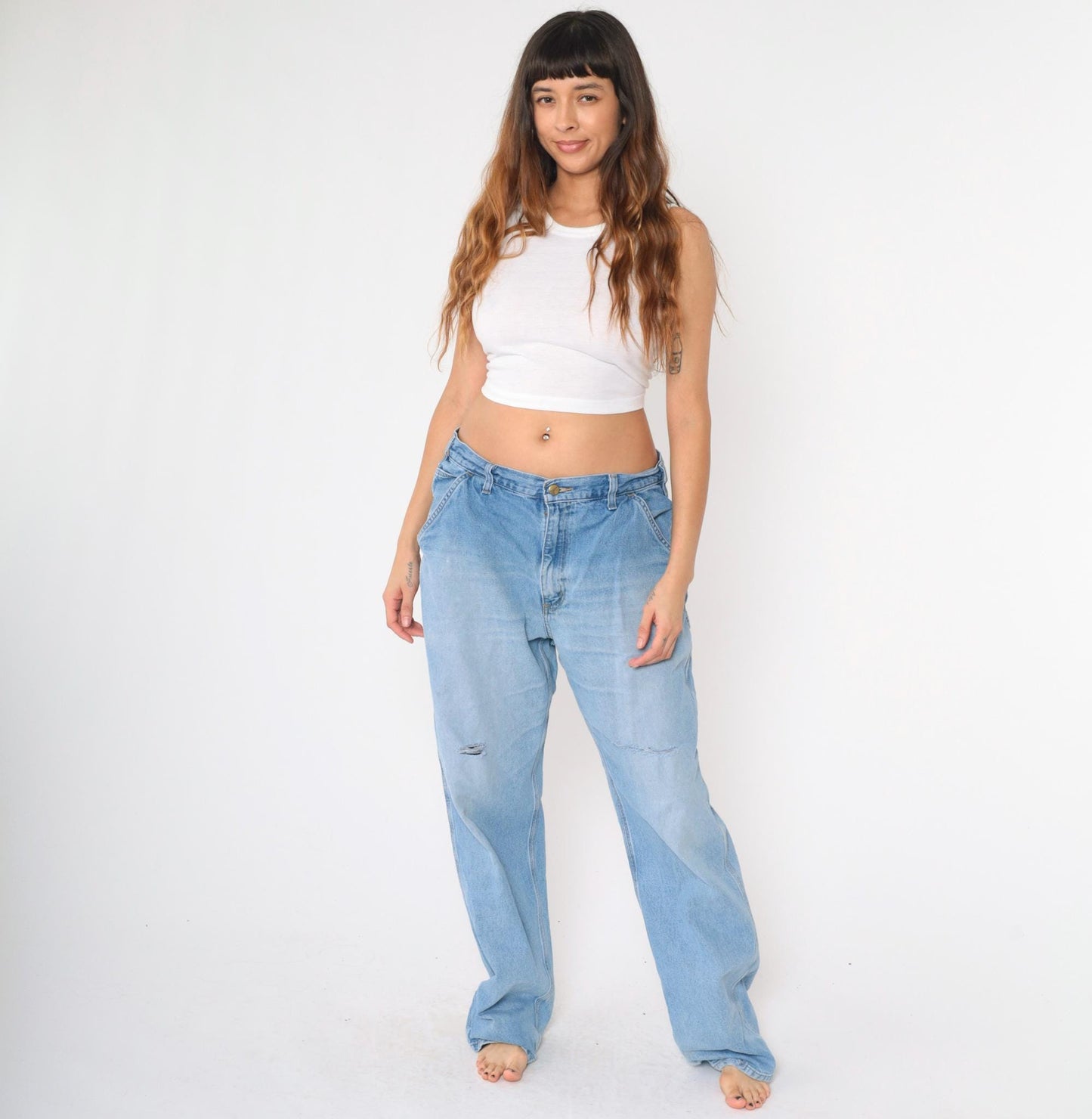 Y2K Carhartt Carpenter Jeans Ripped Blue Denim High Waisted 36x34