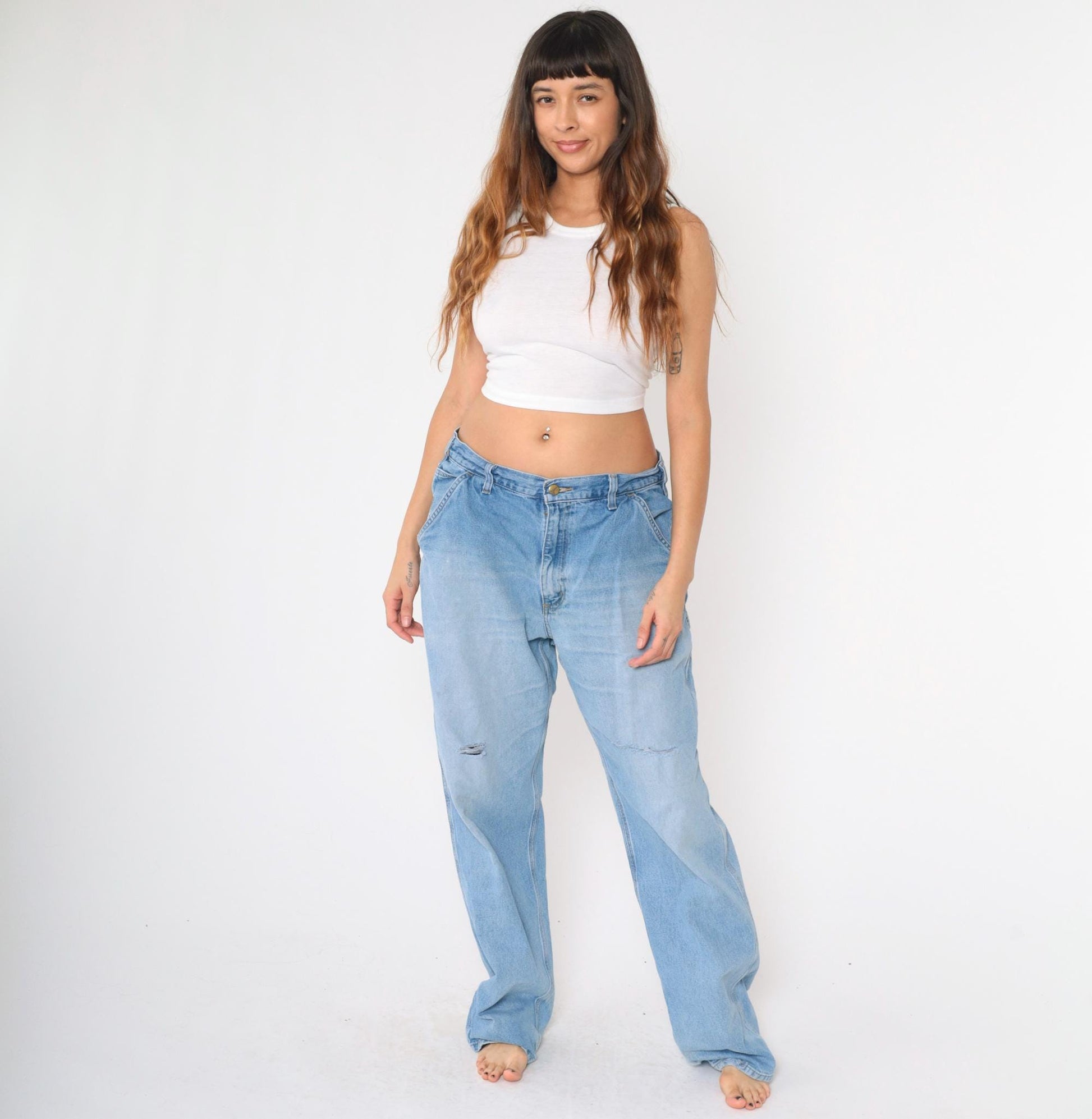 Y2K Carhartt Carpenter Jeans Ripped Blue Denim High Waisted 36x34