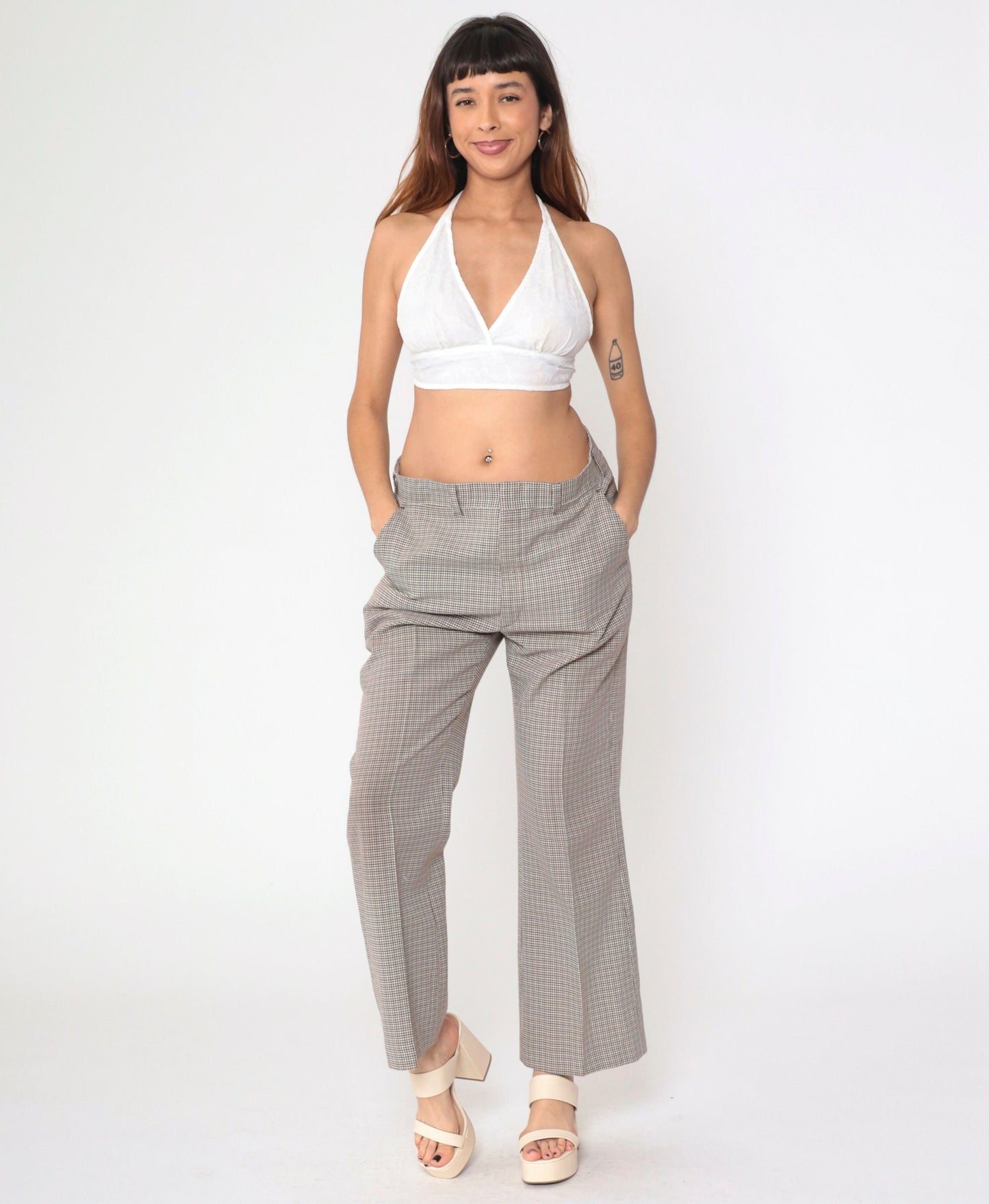 70s Haggar Houndstooth Bell Bottom Trousers Black Brown White High Waist Medium Large