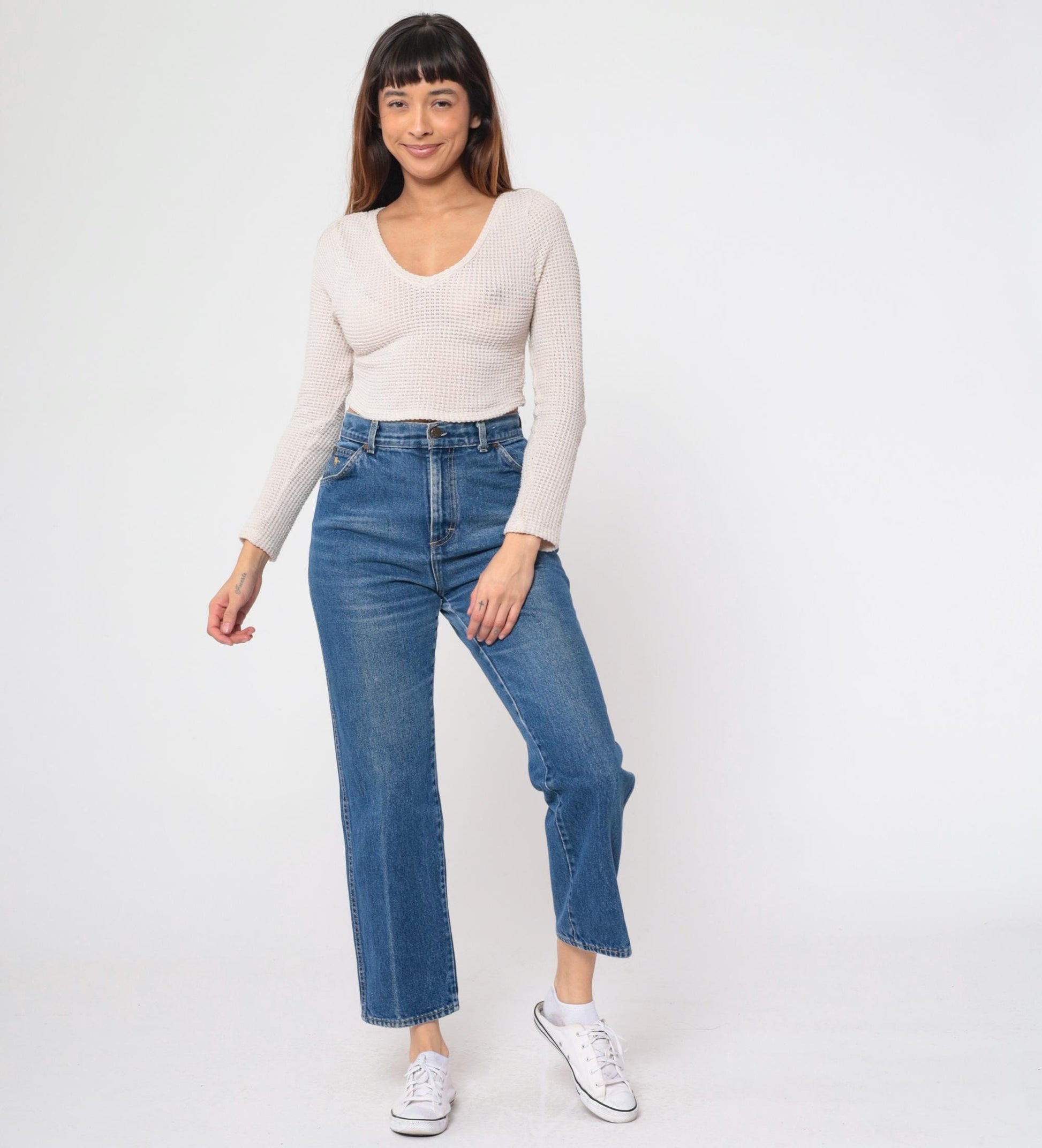 80s Sears High Waist Straight Leg Blue Jeans Unicorn Pocket Small